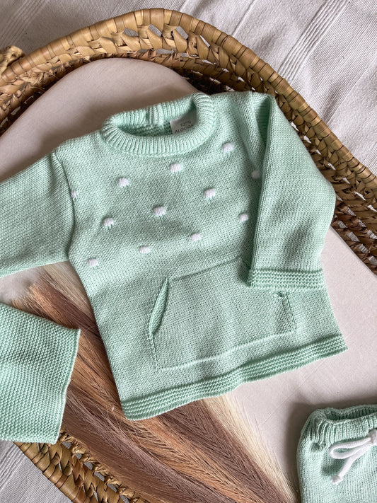 Conjunto de malha bebé 3 peças verde