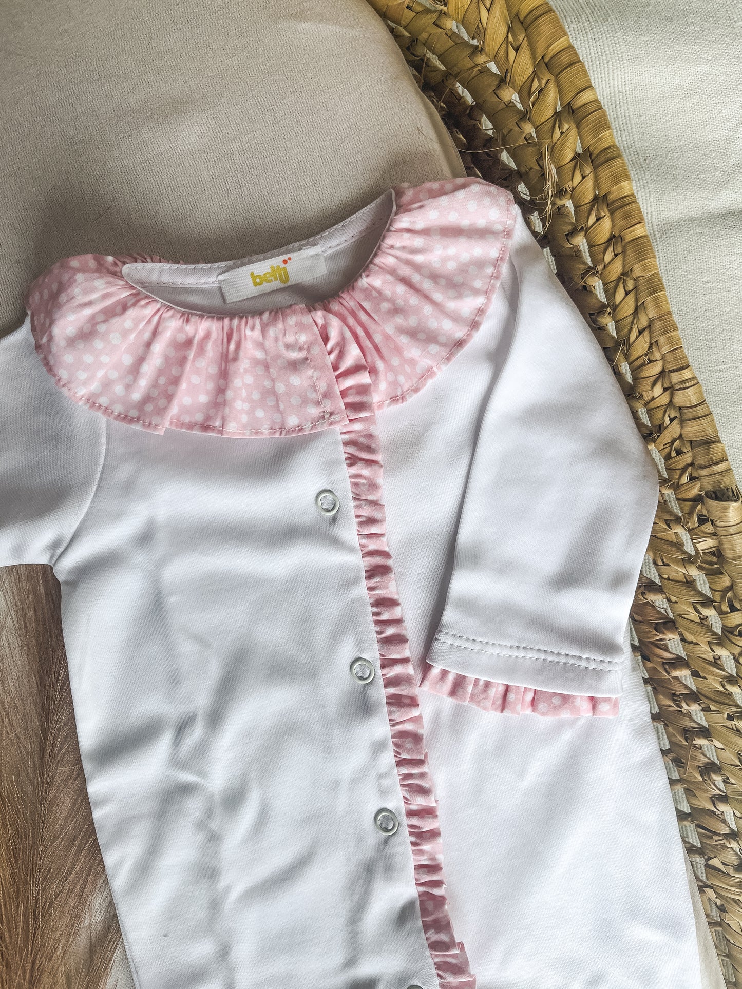 Babygrow de algodão bebé rosa branco