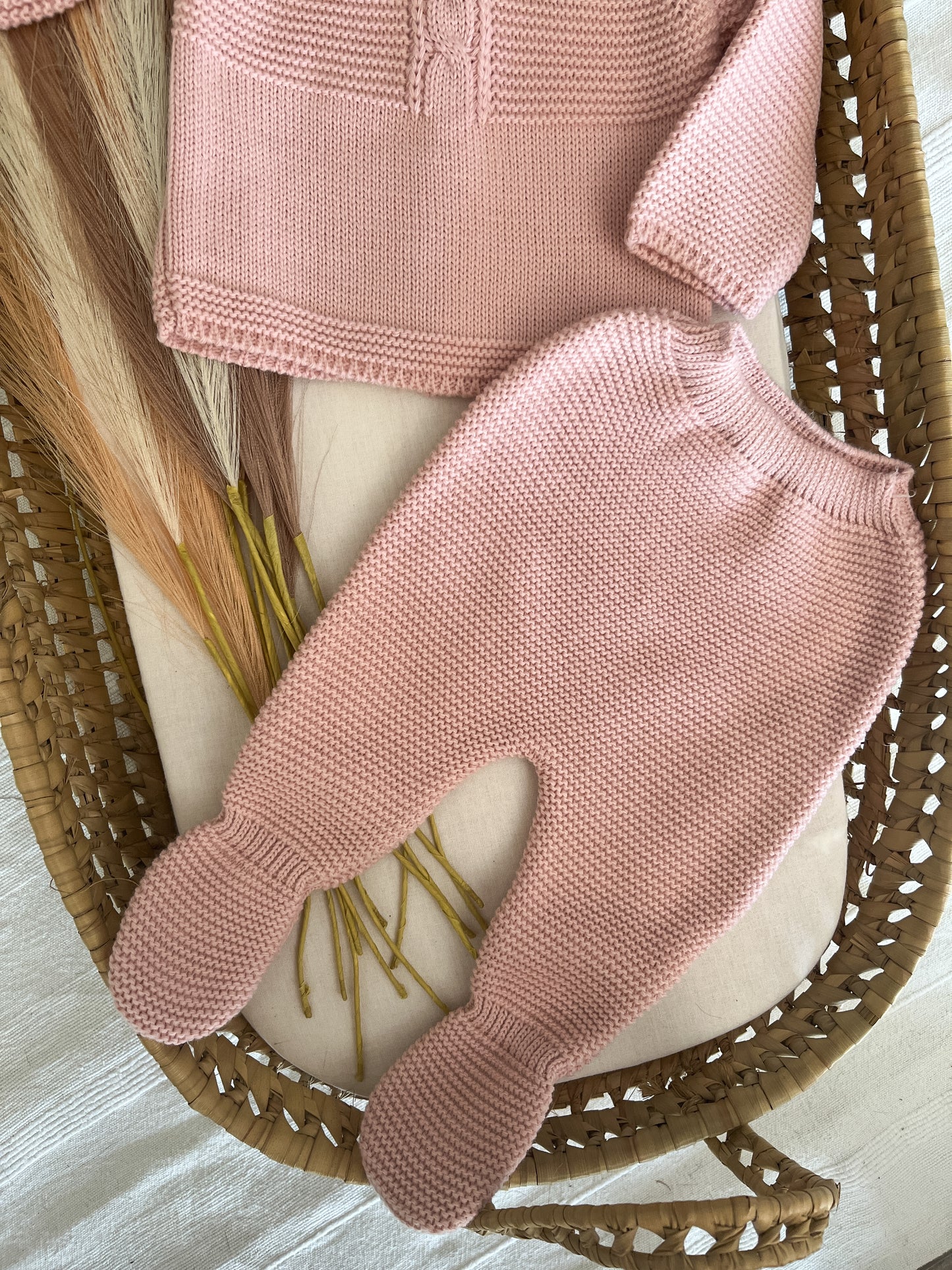 Conjunto de malha 3 peças bebé rosa velho