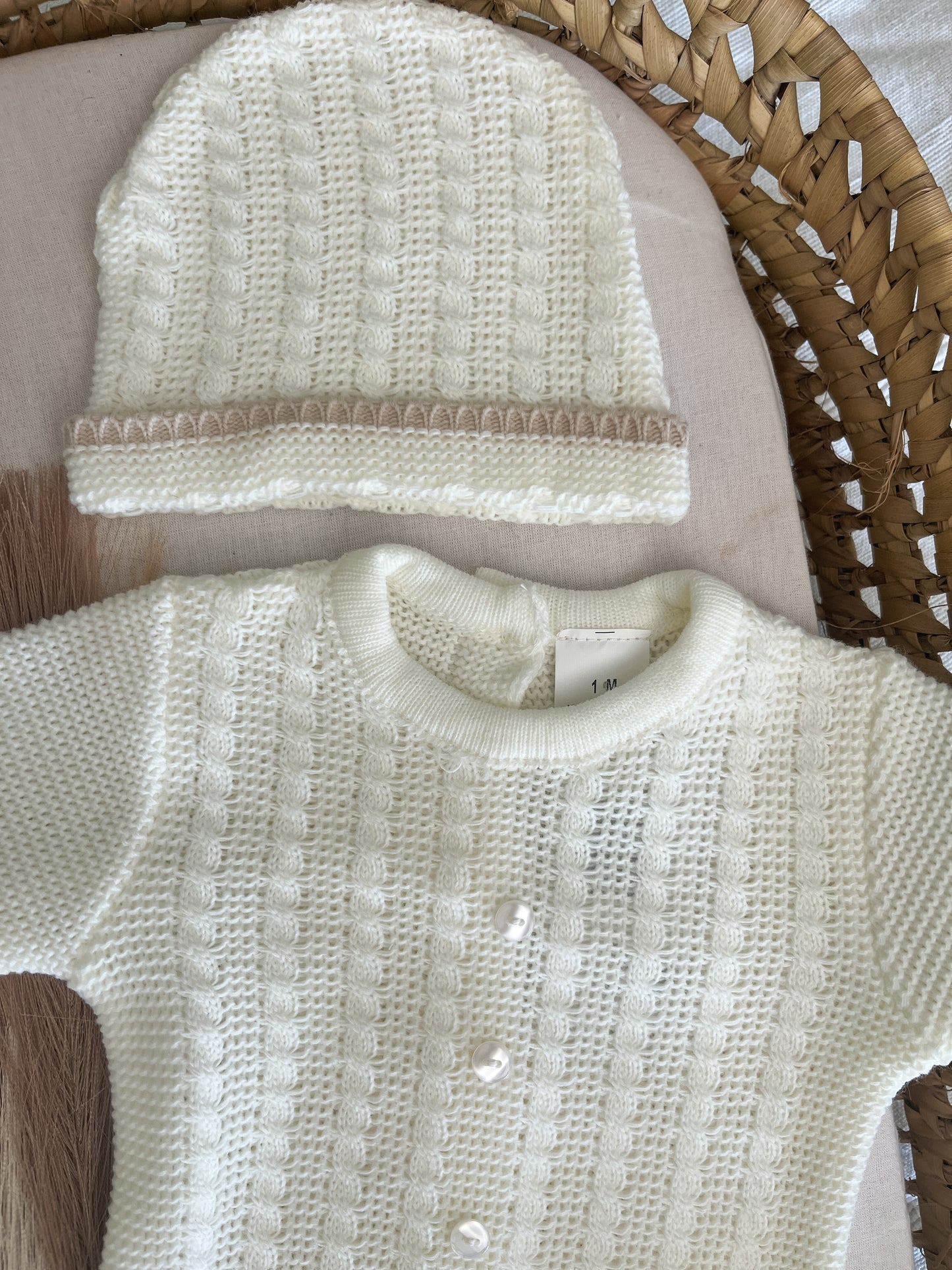Conjunto de malha 3 peças bebé pérola