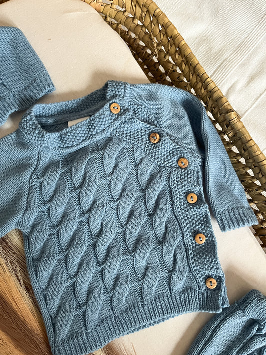 Conjunto de malha 3 peças bebé azul