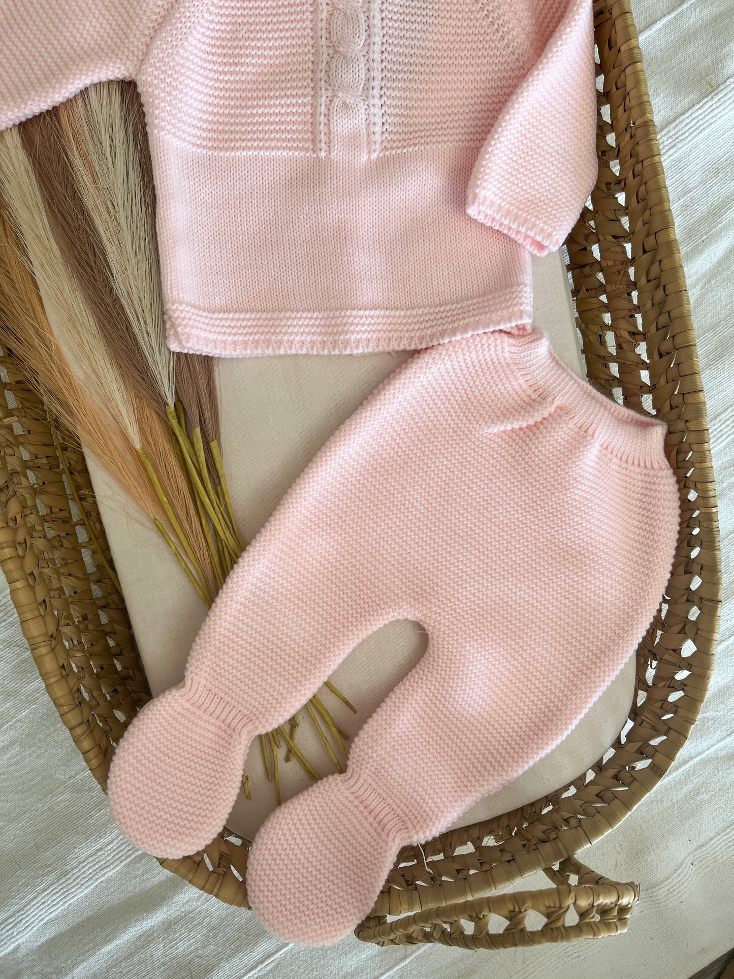 Conjunto de malha 3 peças bebé rosa bebé
