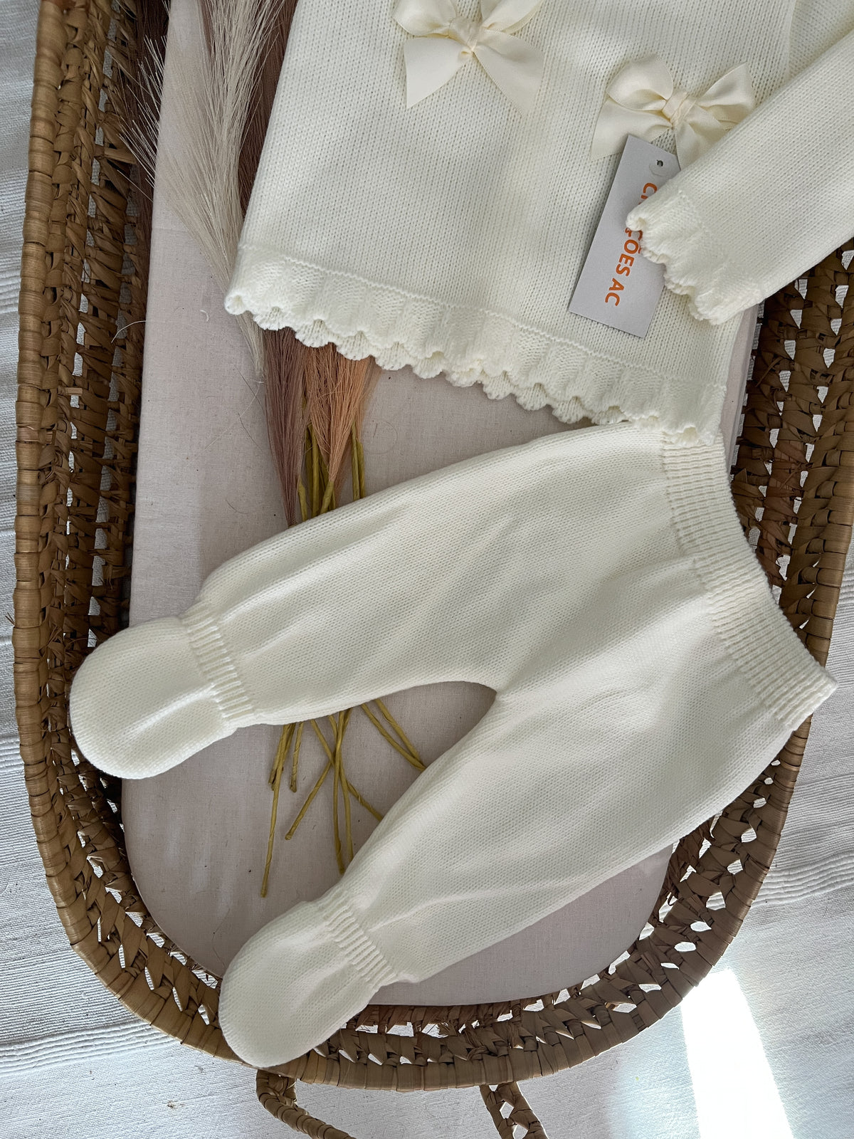 Conjunto de malha 3 peças bebé branco pérola