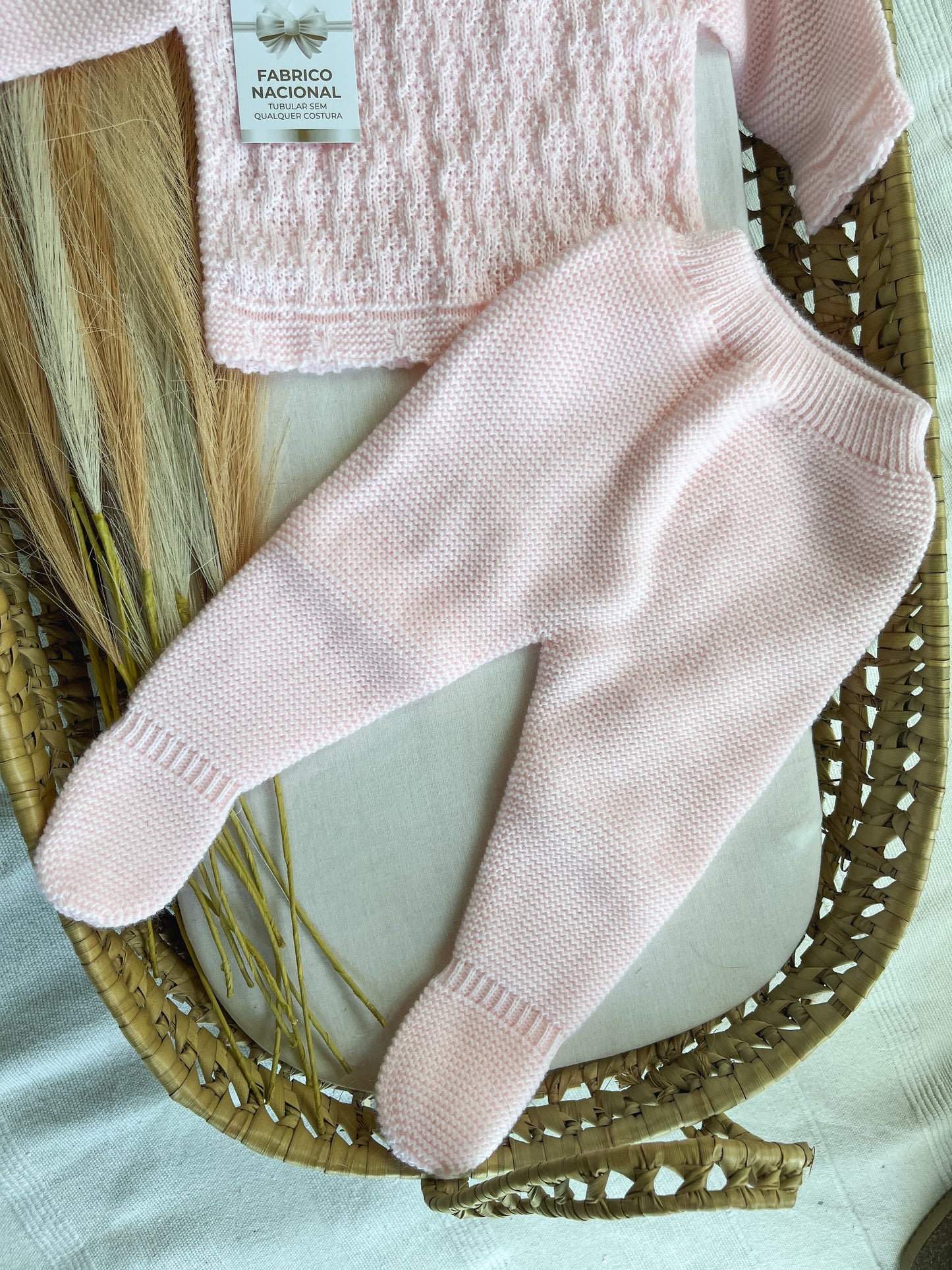 Conjunto de malha 3 peças bebé rosa