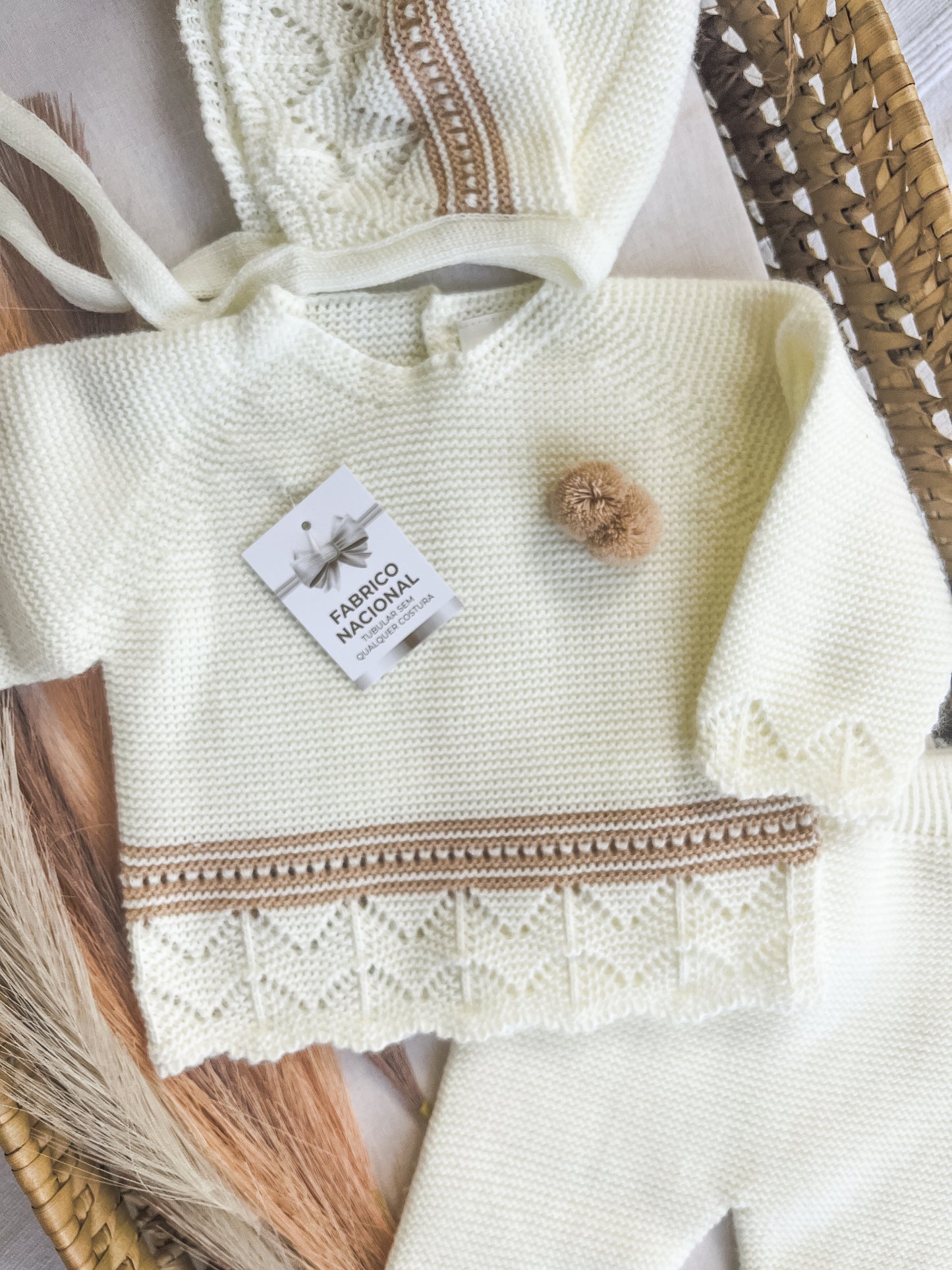 Conjunto de malha 3 peças bebé pérola