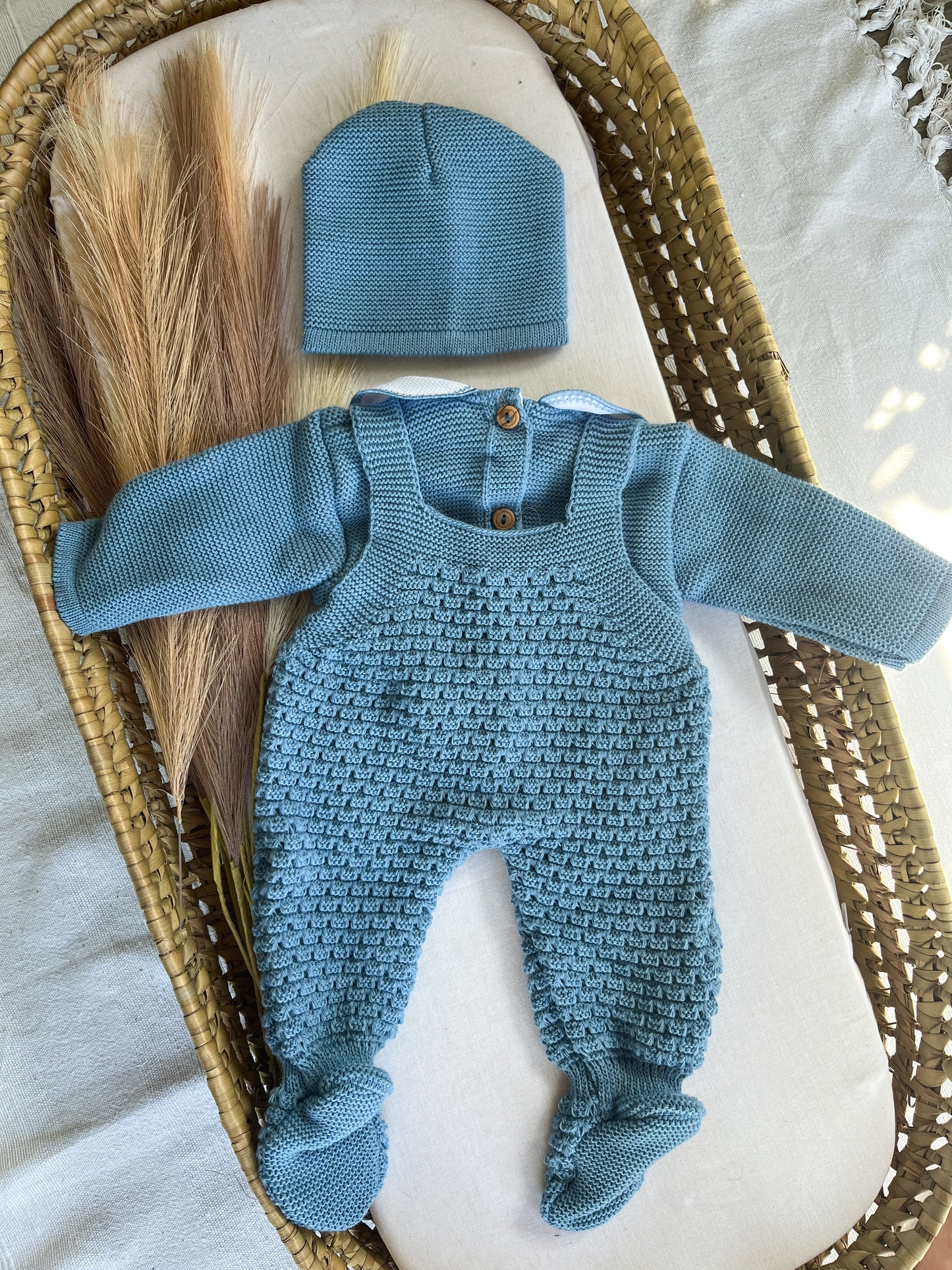 Conjunto de malha bebé 3 peças azul cobalto