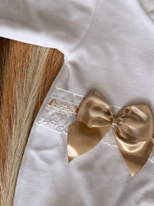 Babygrow de veludo bebé laço bege personalizável com nome