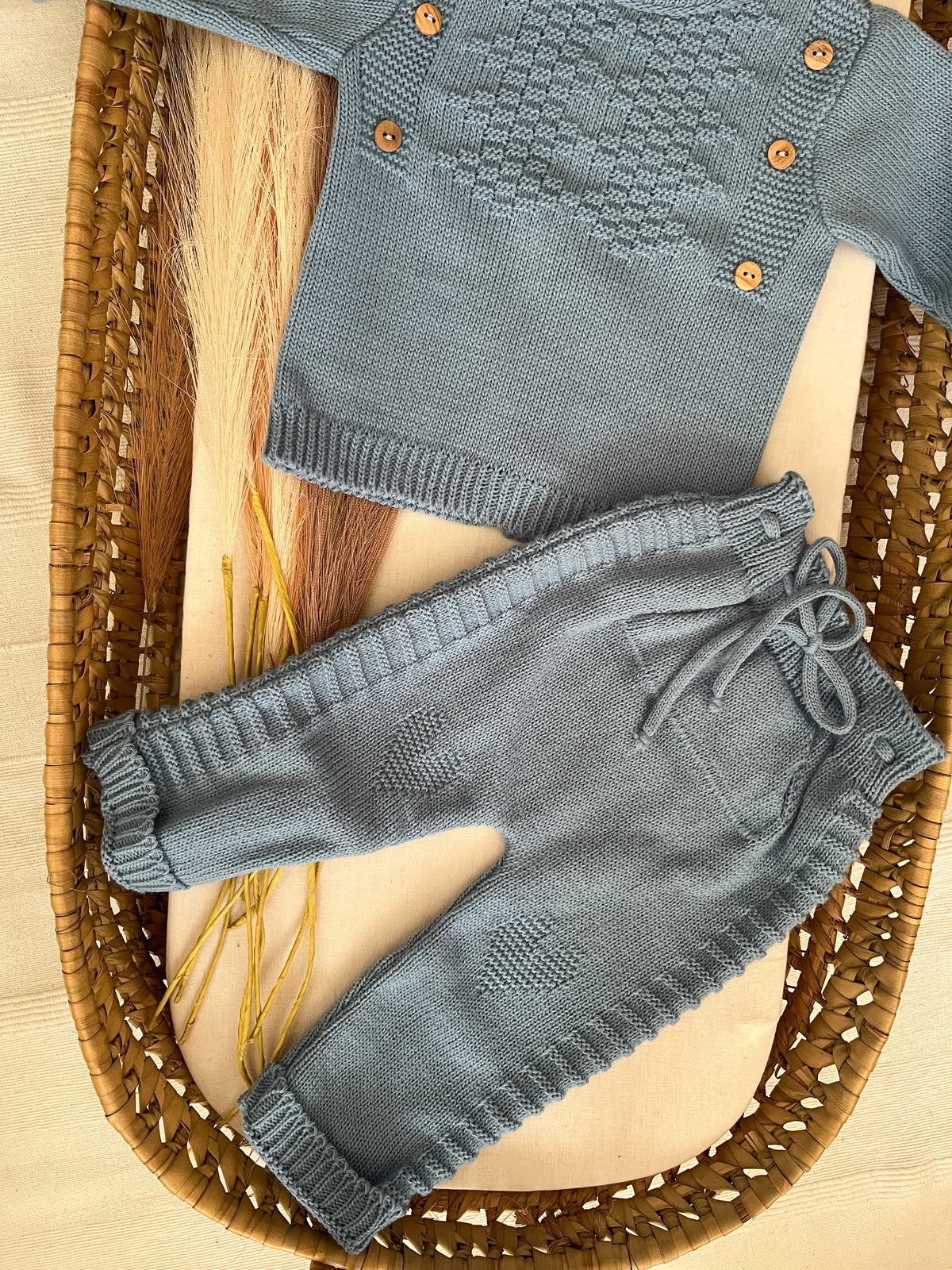 Conjunto de malha 3 peças bebé azul
