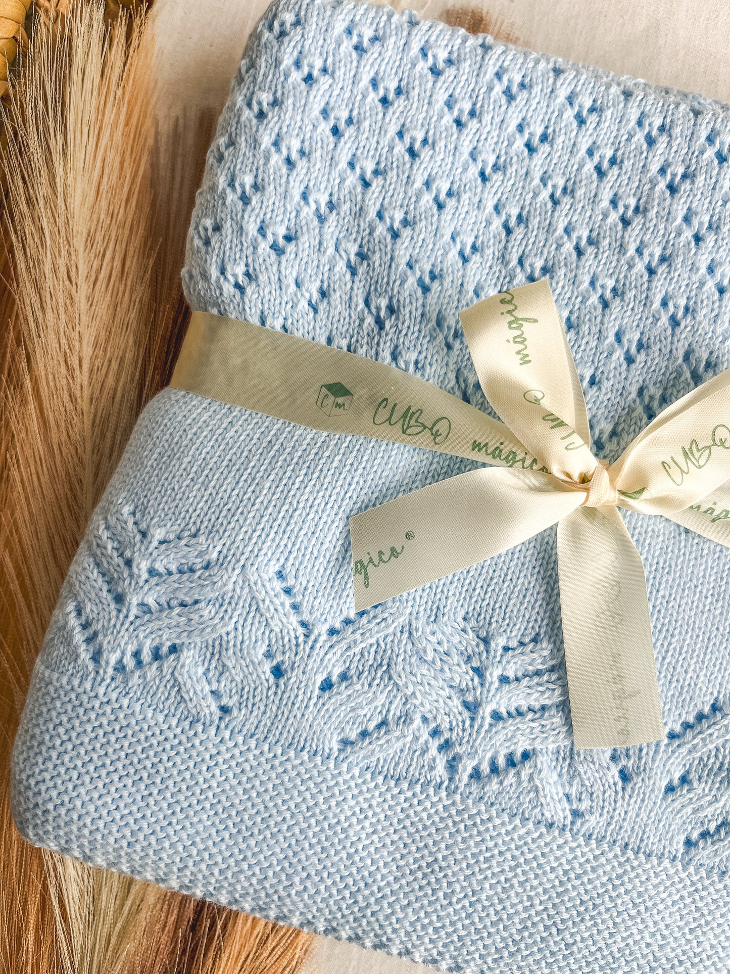 Manta de malha azul para bebé personalizável com nome