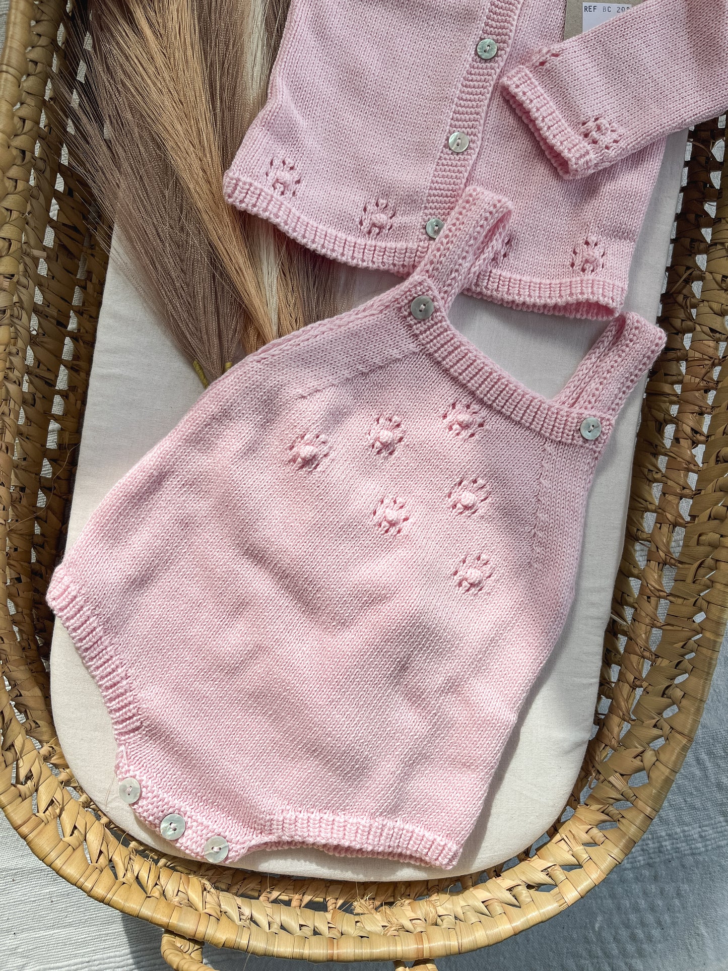 Conjunto de malha bebé 3 peças rosa