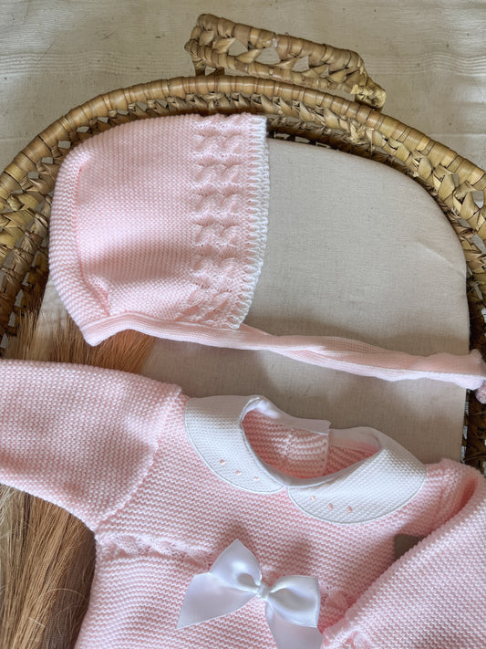 Conjunto de malha 3 peças bebé rosa