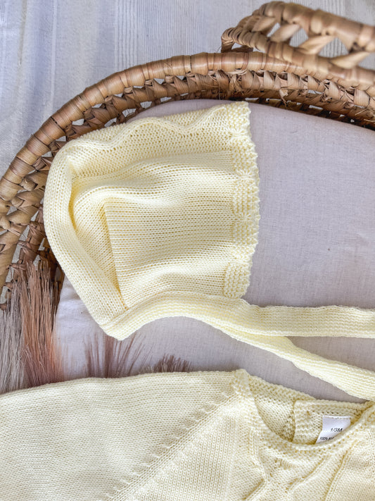 Conjunto de malha bebé 3 peças amarelo