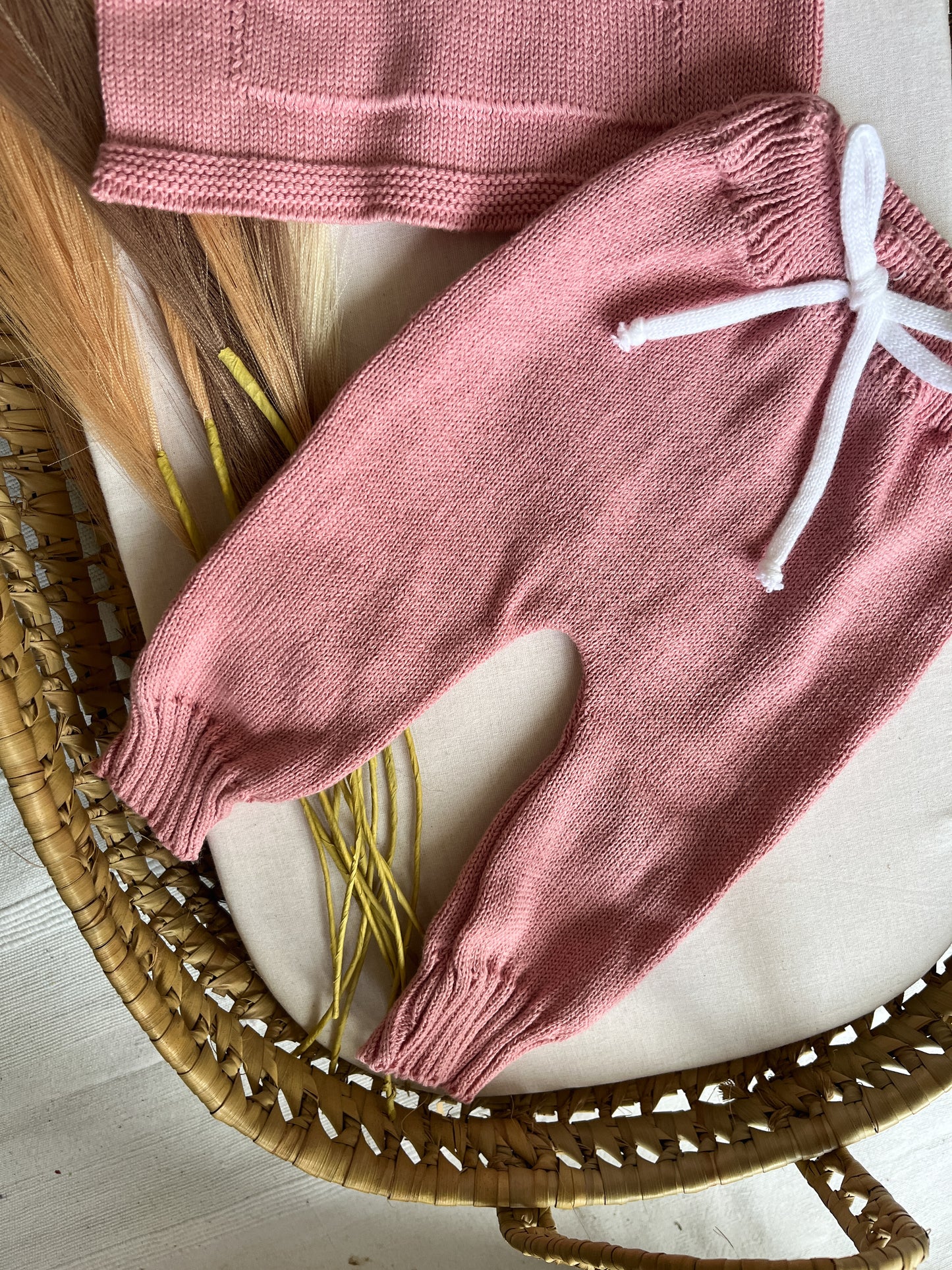 Conjunto de malha bebé 3 peças rosa
