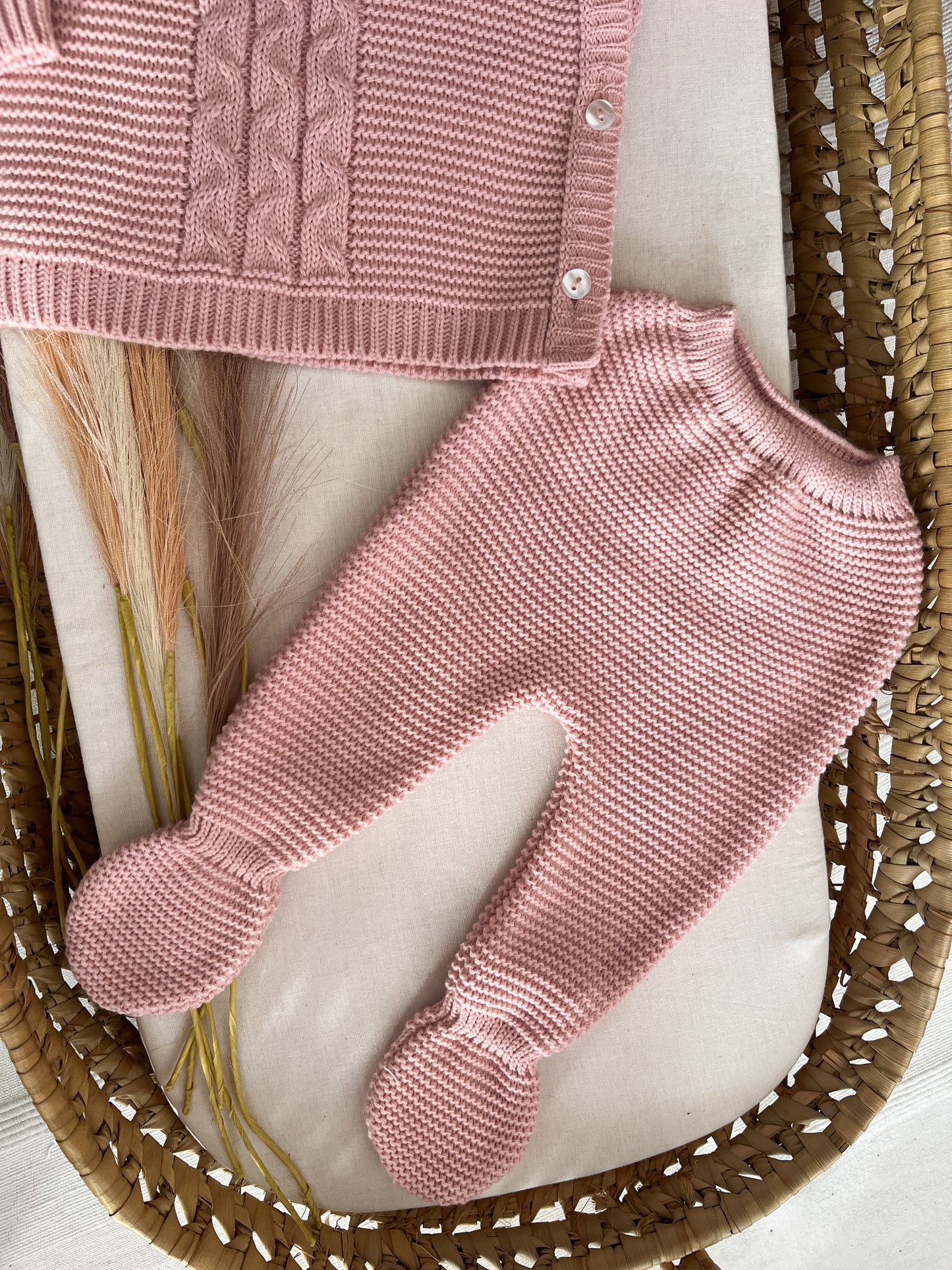 Conjunto de malha 3 peças bebé rosa