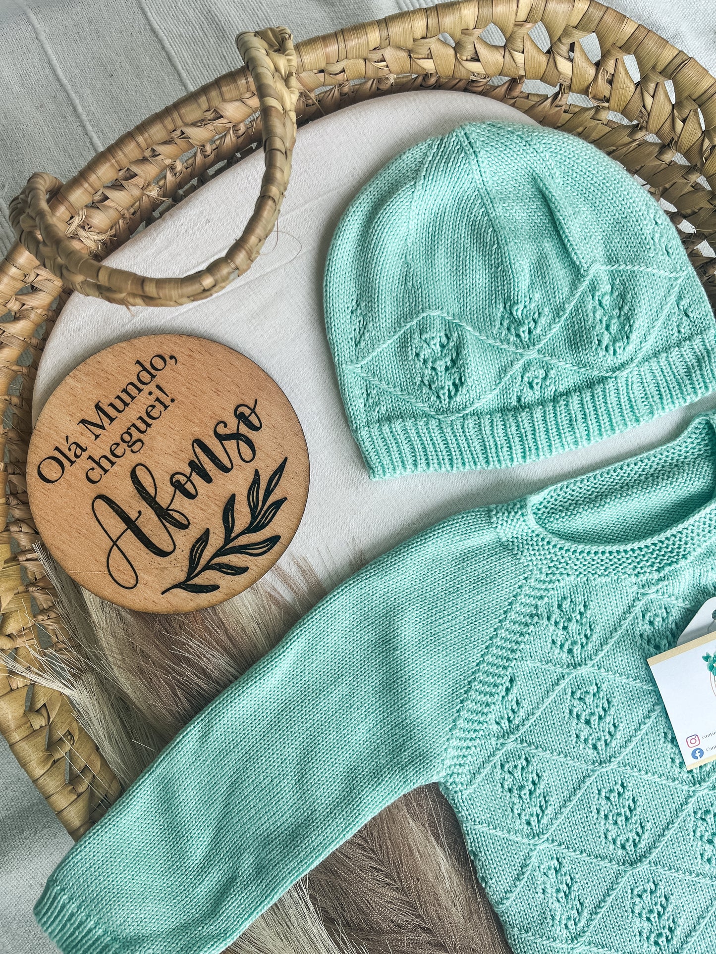Conjunto de malha 3 peças bebé verde menta
