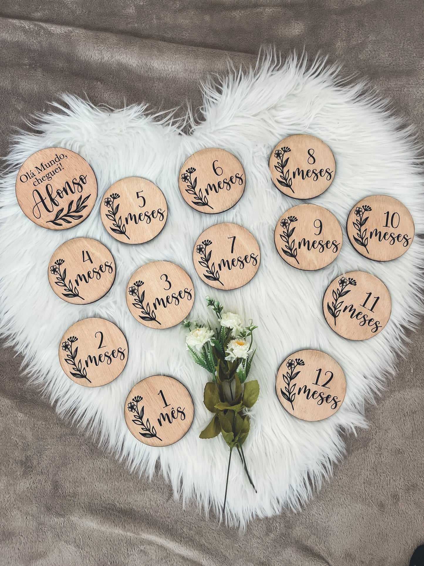 Conjunto placas bebé milestones meses + placa “olá mundo”