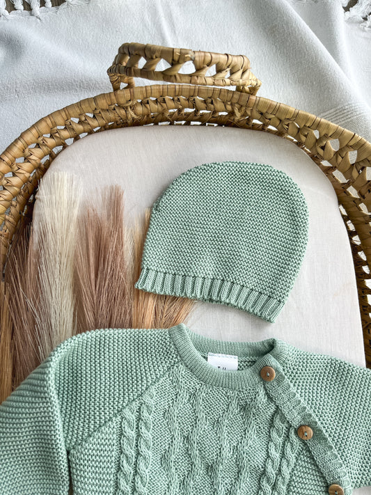 Conjunto de malha bebé 3 peças verde