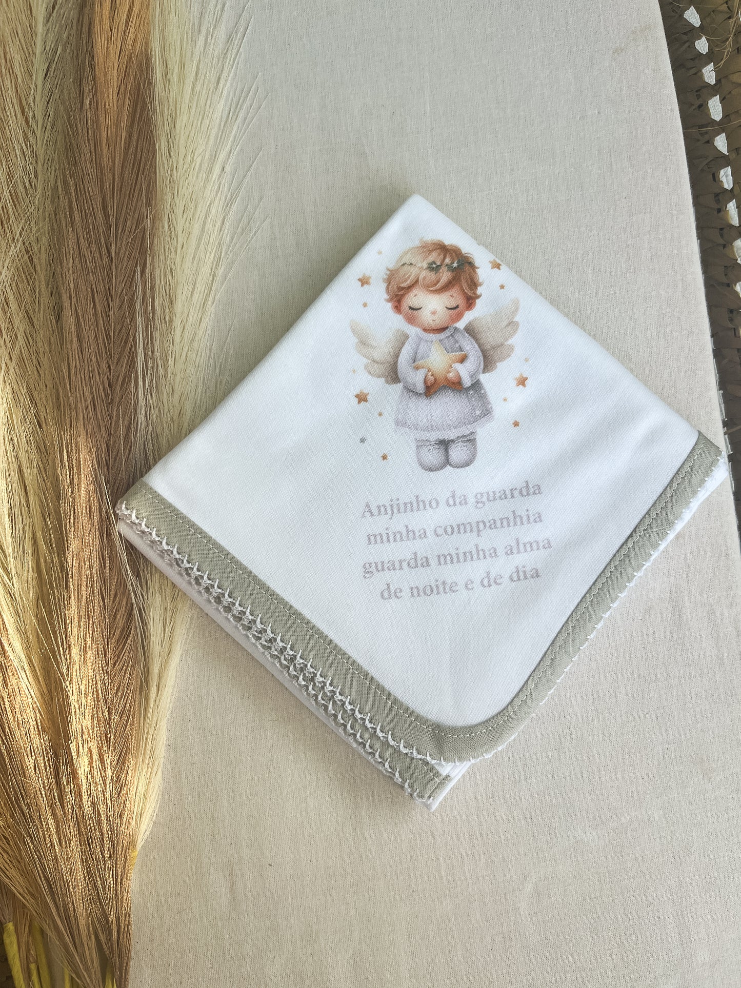 Fralda de pano bebé oração anjinho da guarda