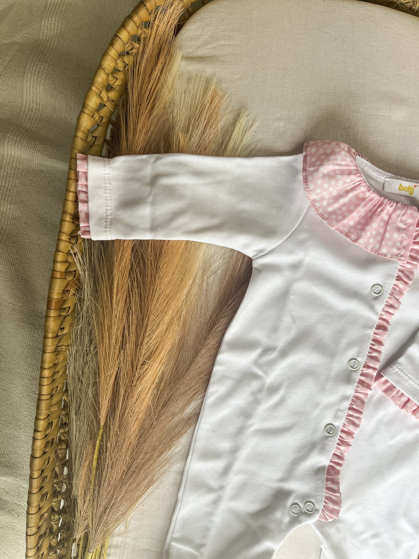 Babygrow de algodão bebé rosa branco