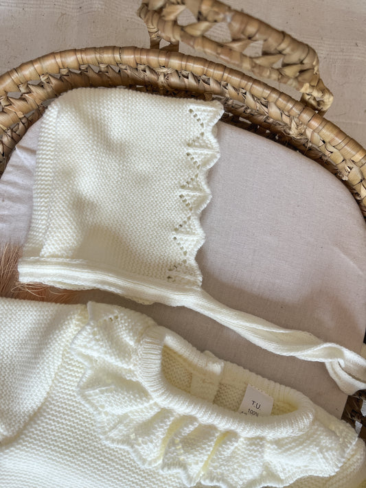 Conjunto de malha 3 peças bebé branco pérola