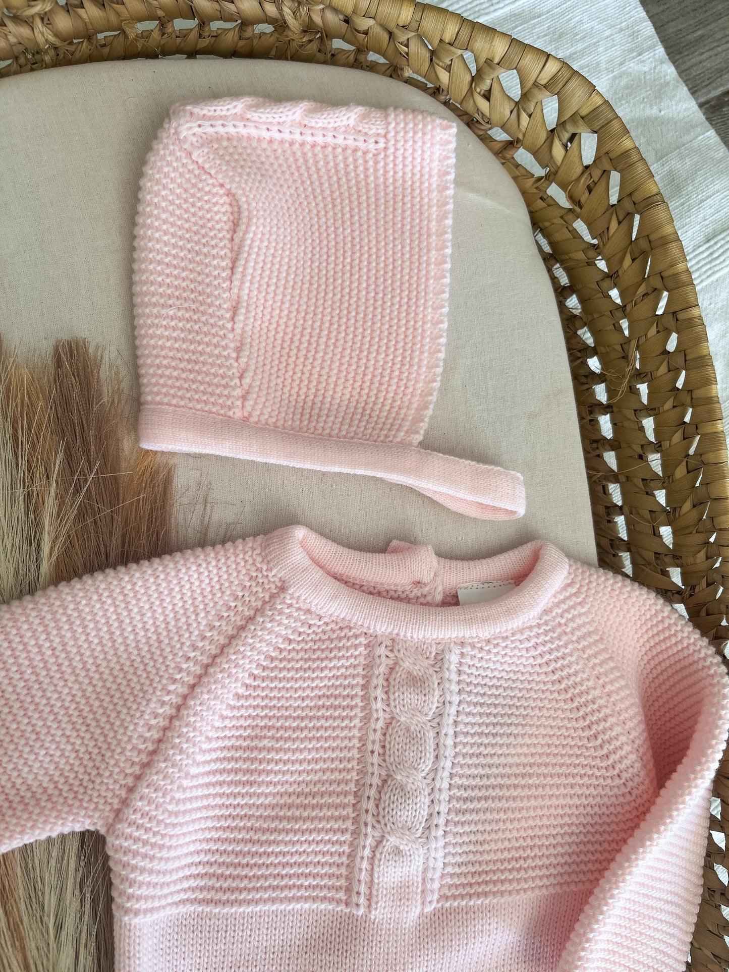 Conjunto de malha 3 peças bebé rosa bebé