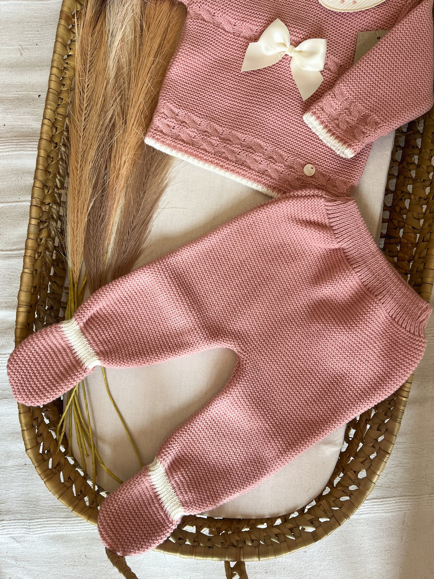 Conjunto de malha 3 peças bebé rosa