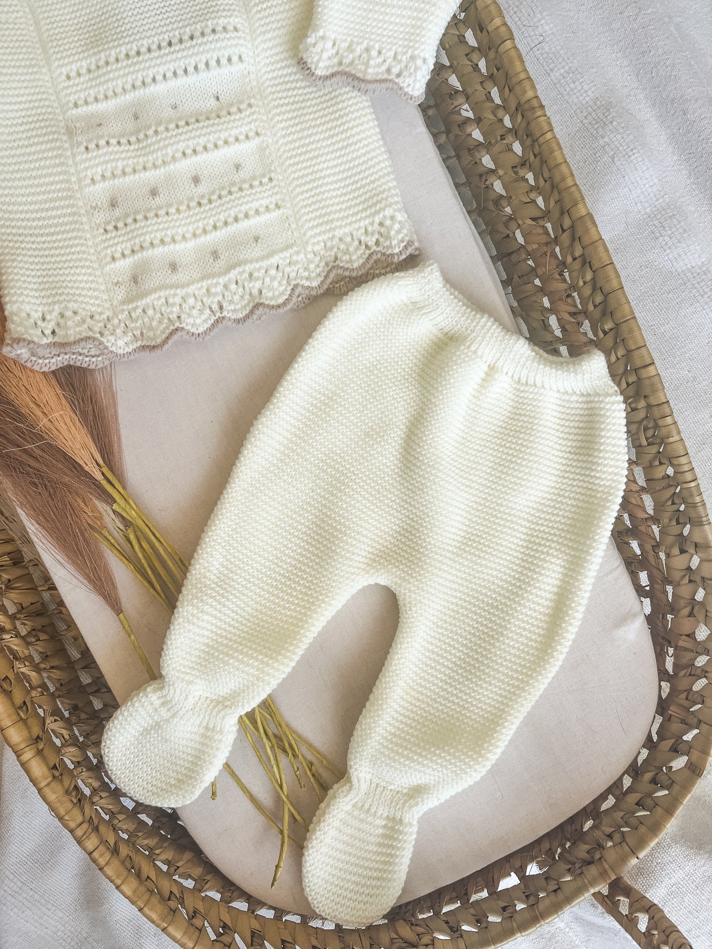 Conjunto de malha 3 peças bebé branco pérola