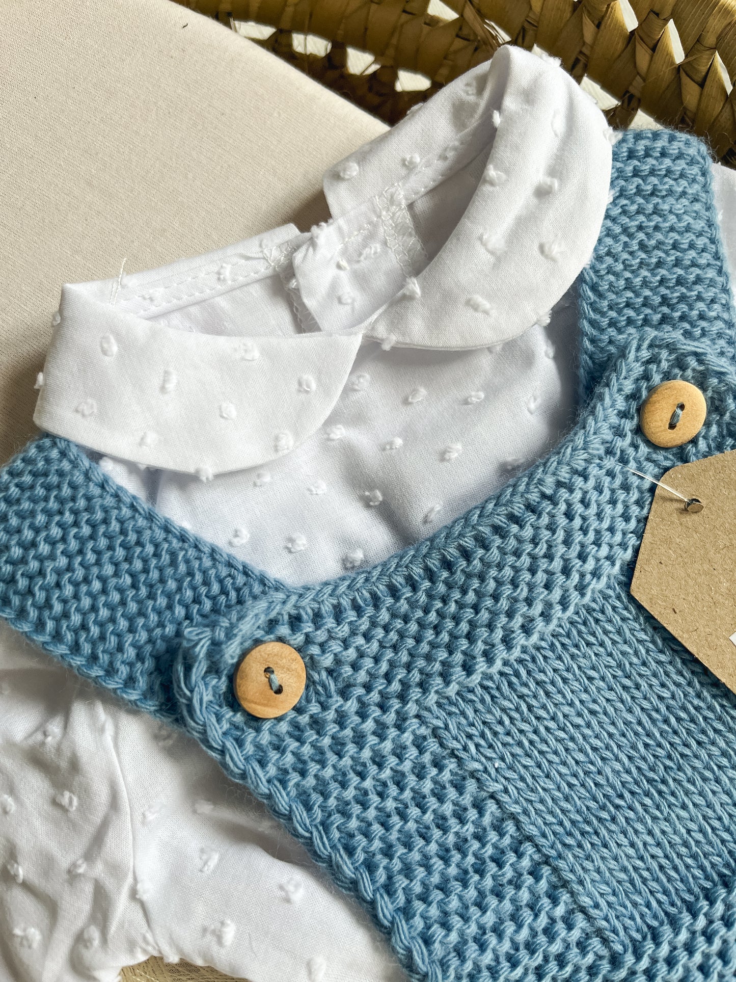 Conjunto de malha de 3 peças bebé azul