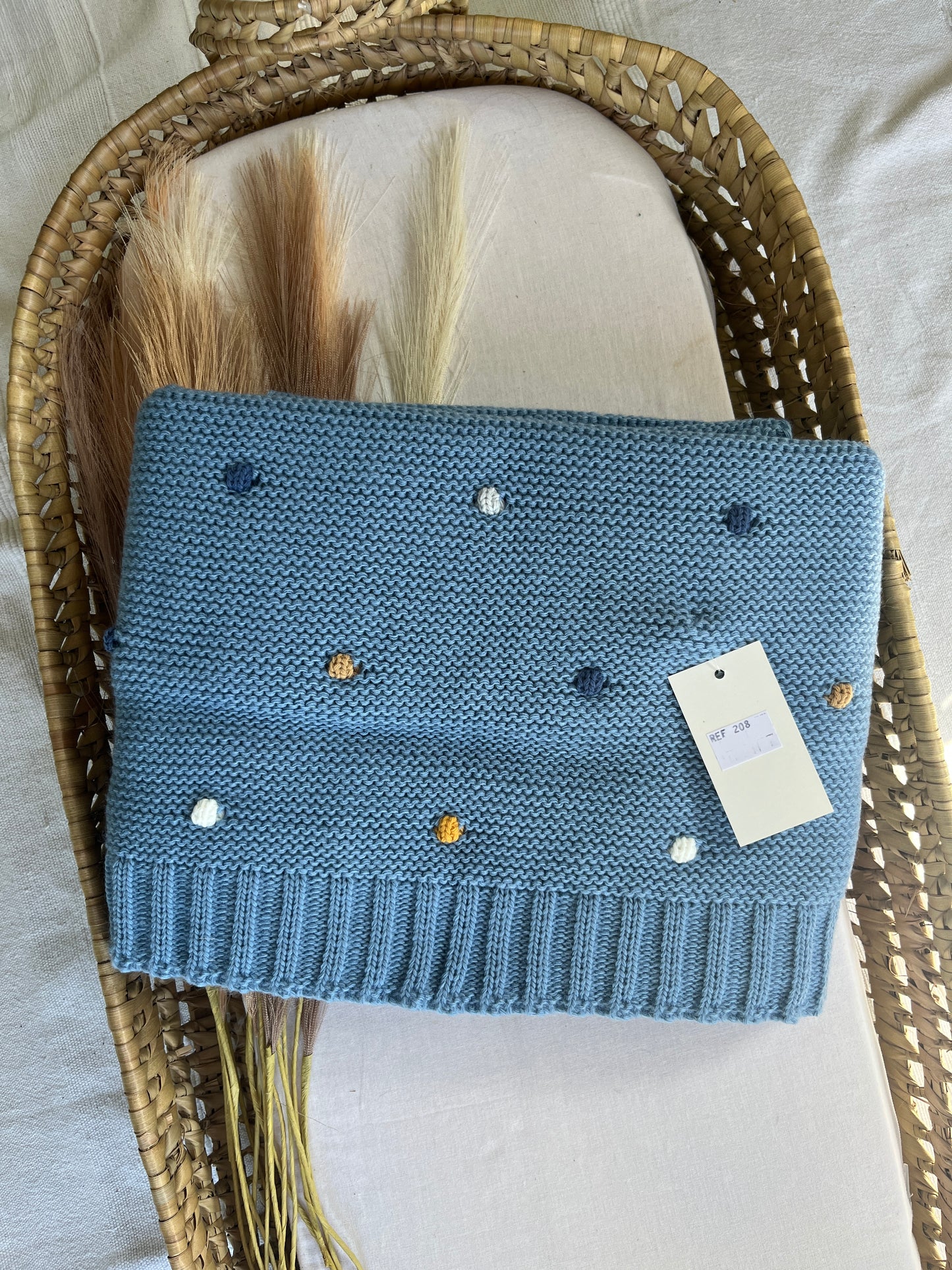 Manta de malha azul para bebé personalizável com nome