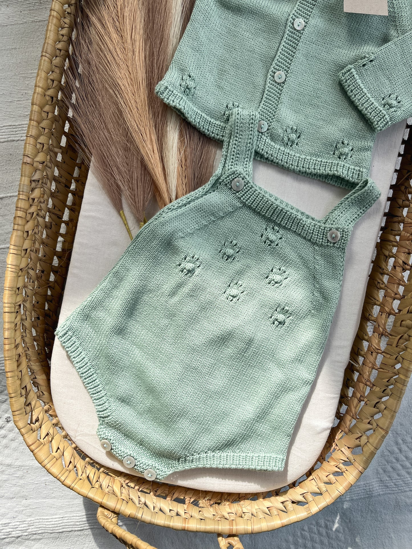 Conjunto de malha bebé 3 peças verde