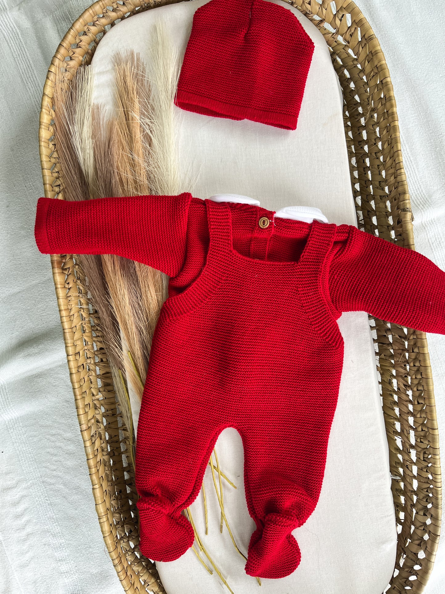 Conjunto de malha 3 peças bebé vermelho
