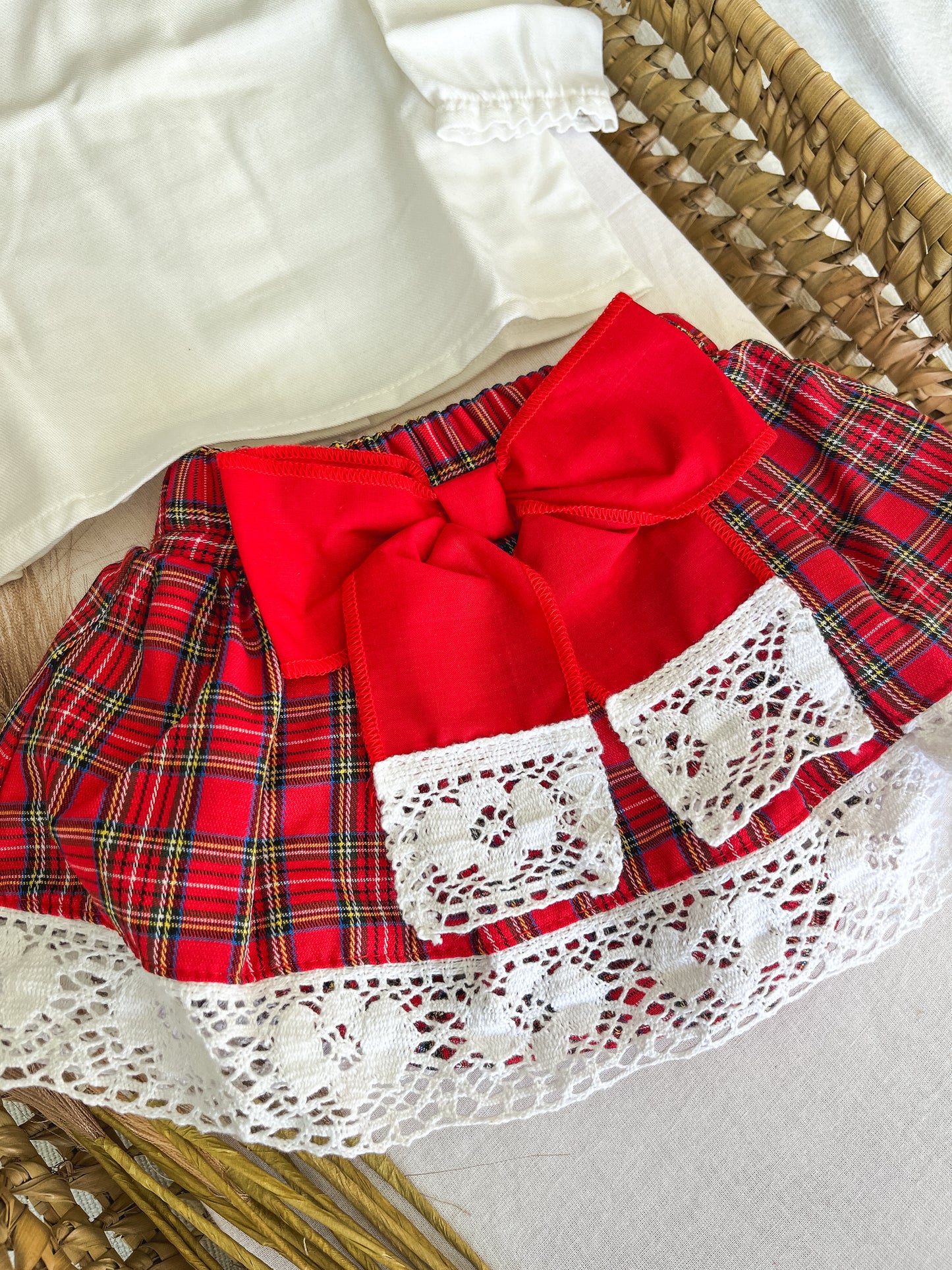 Conjunto de camisa e tapa fralda bebé menina vermelho Natal