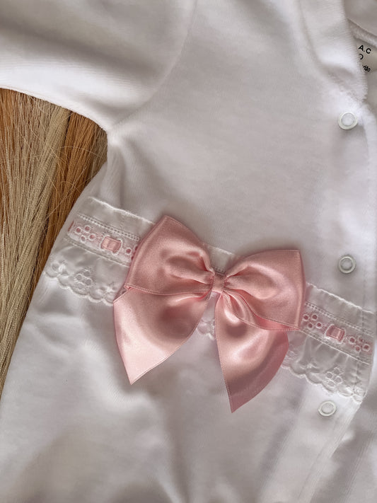 Babygrow de veludo bebé laço rosa personalizável com nome