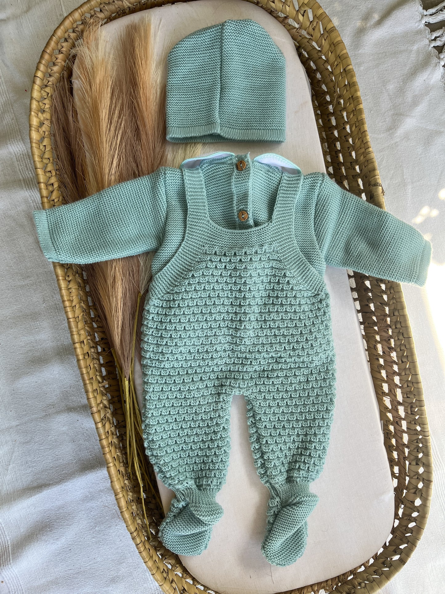 Conjunto de malha bebé 3 peças verde