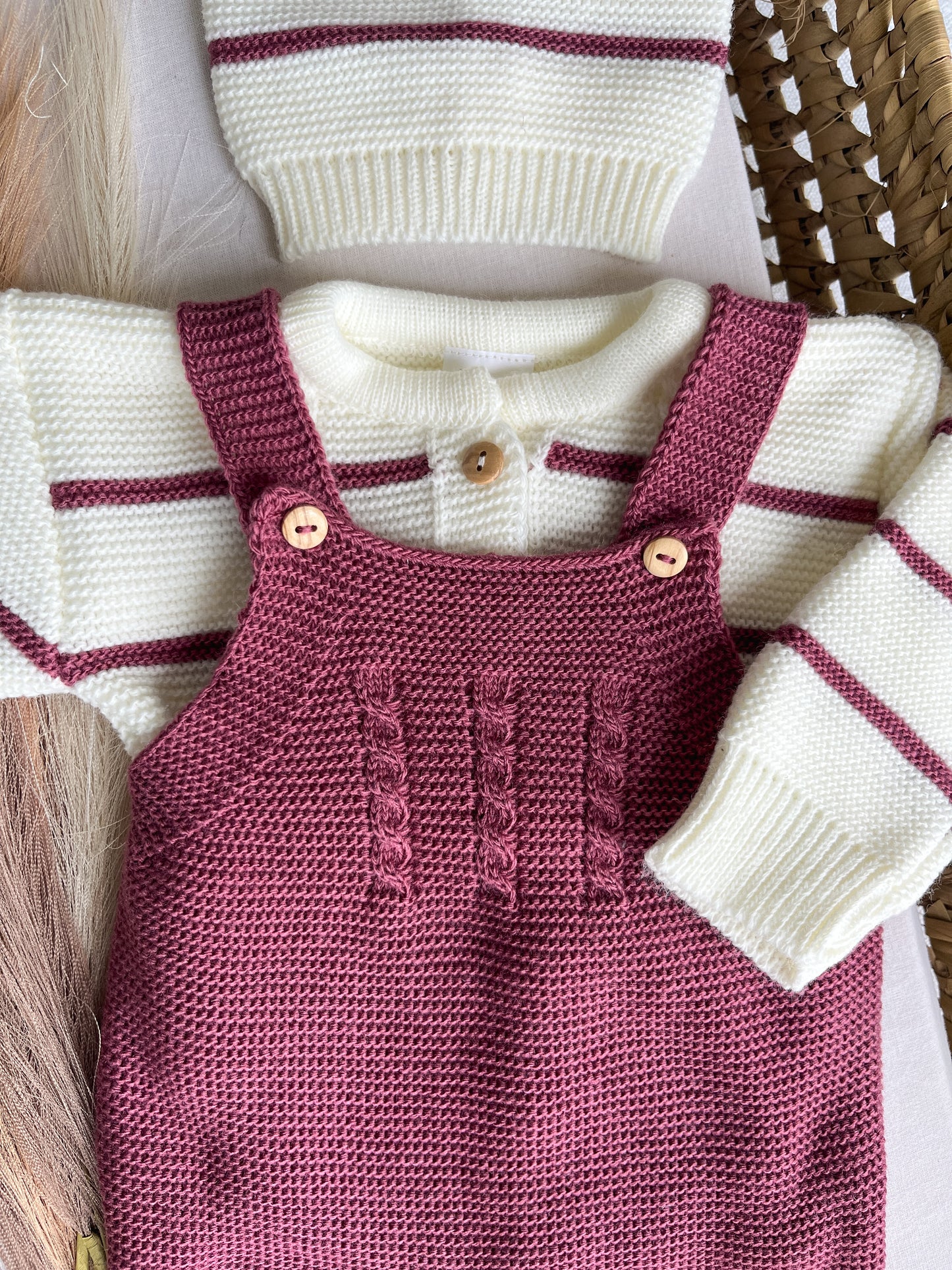 Conjunto de malha 3 peças bebé beringela
