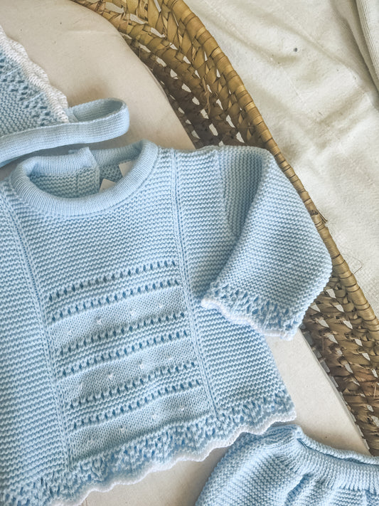 Conjunto de malha 3 peças bebé azul