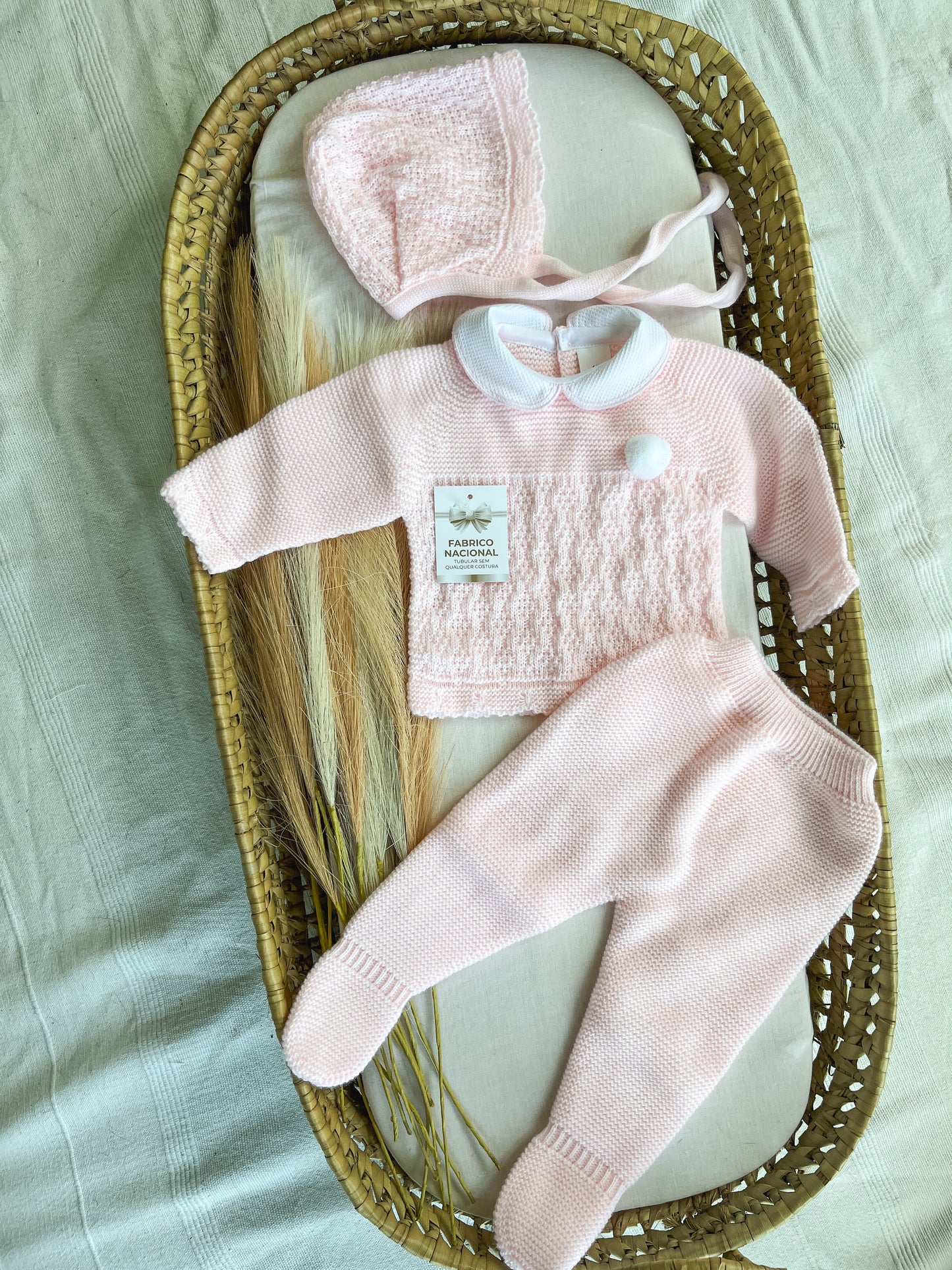 Conjunto de malha 3 peças bebé rosa