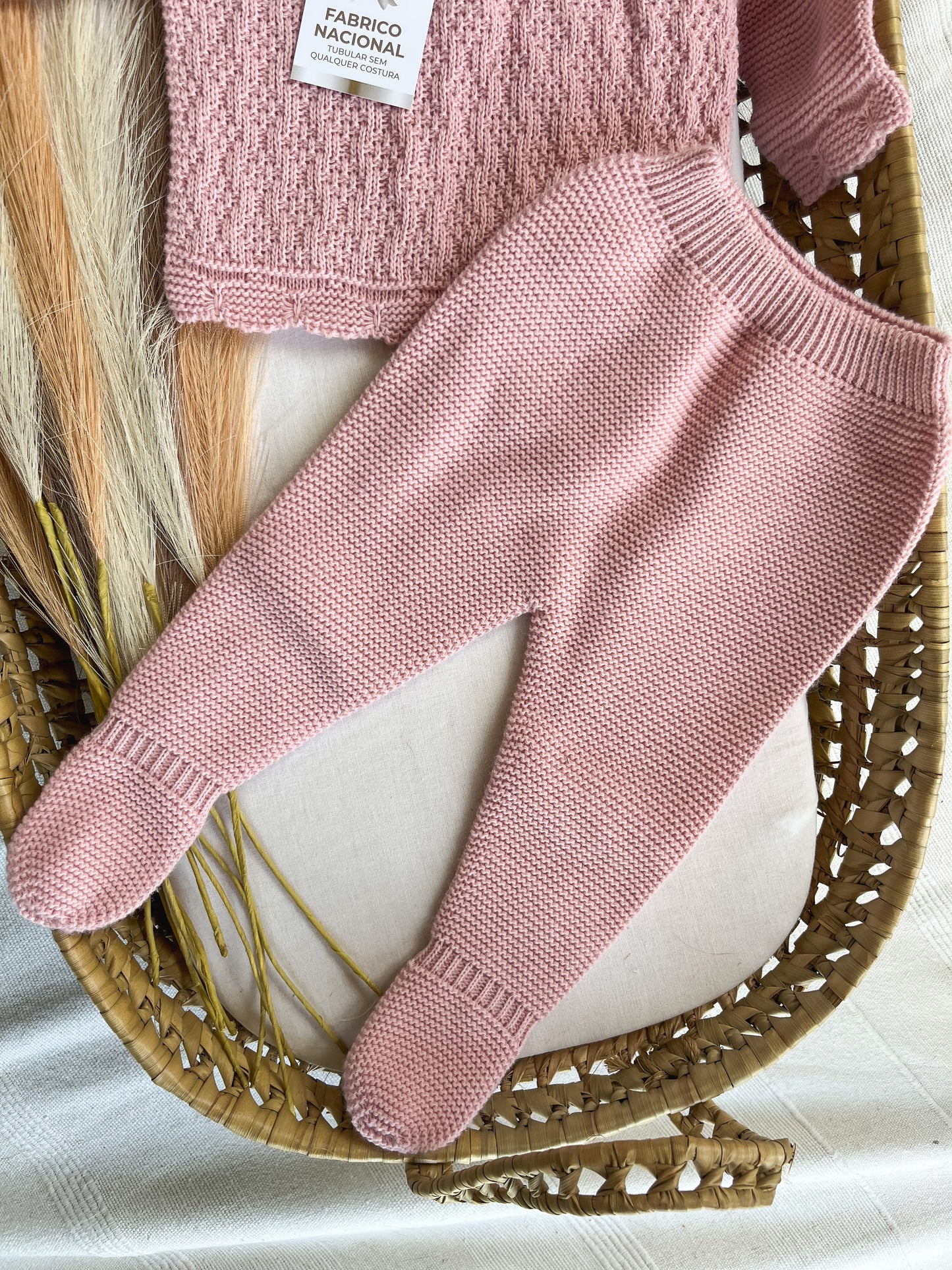 Conjunto de malha 3 peças bebé rosa velho