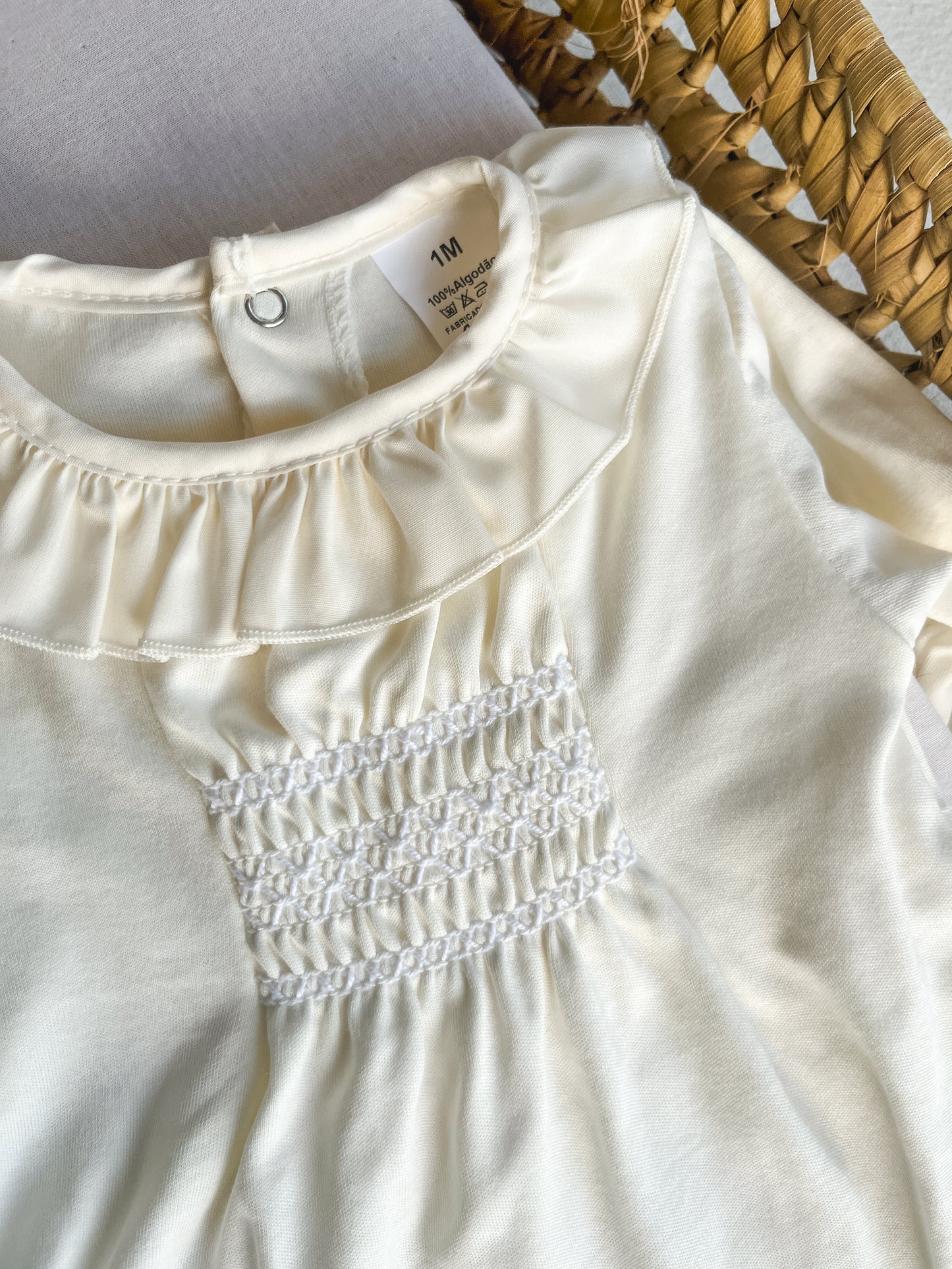 Babygrow de algodão com gola bebé branco pérola