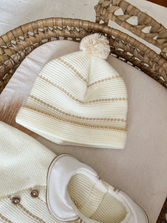 Conjunto de malha 3 peças bebé branco pérola