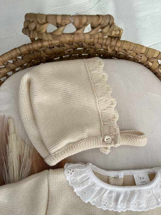 Conjunto de malha 3 peças bebé bege