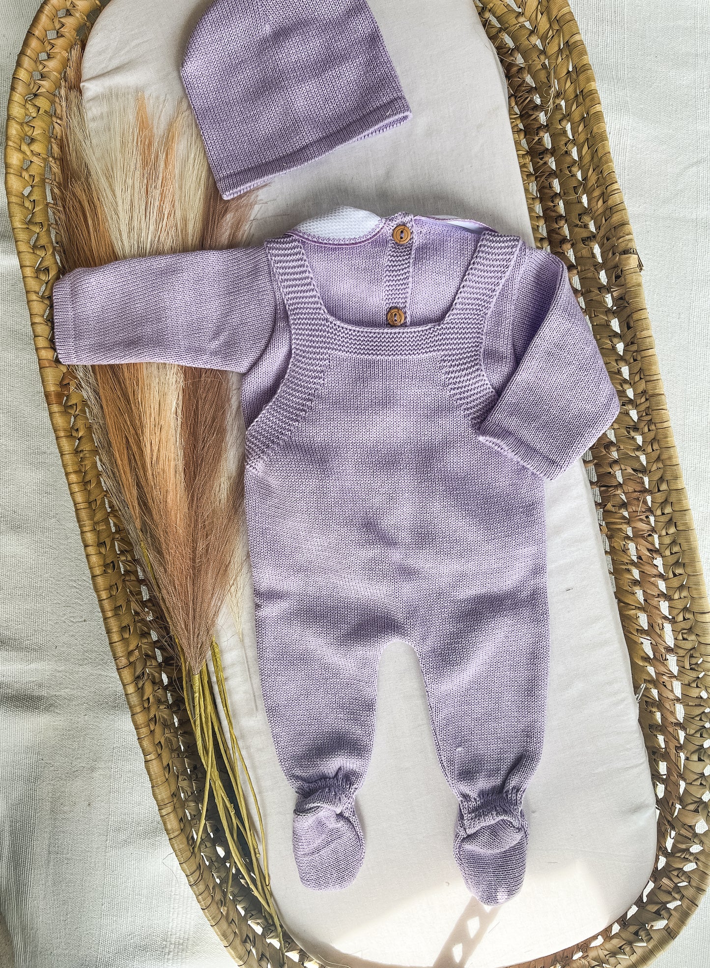 Conjunto de malha bebé 3 peças lavanda