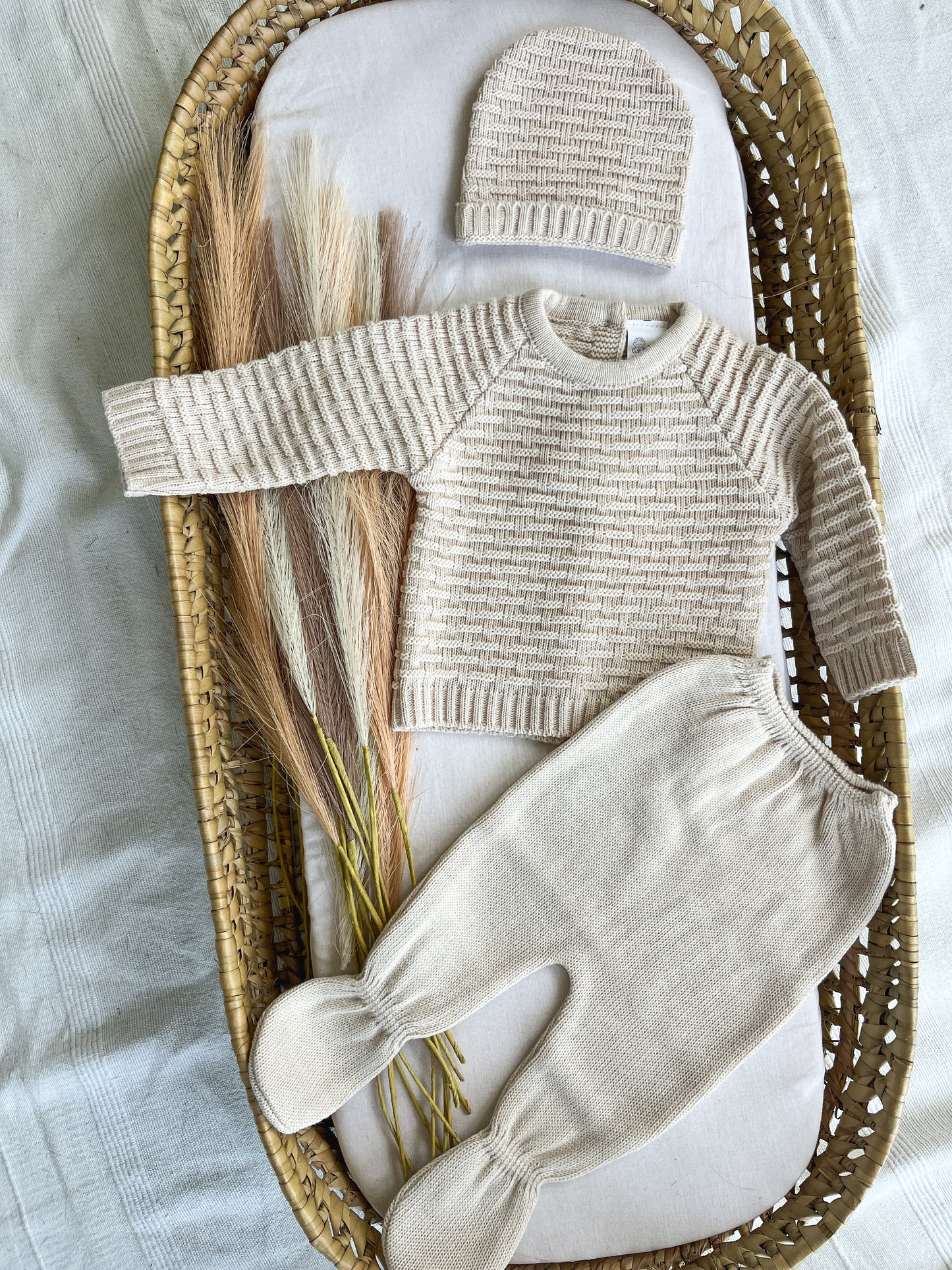 Conjunto de malha 3 peças bebé bege