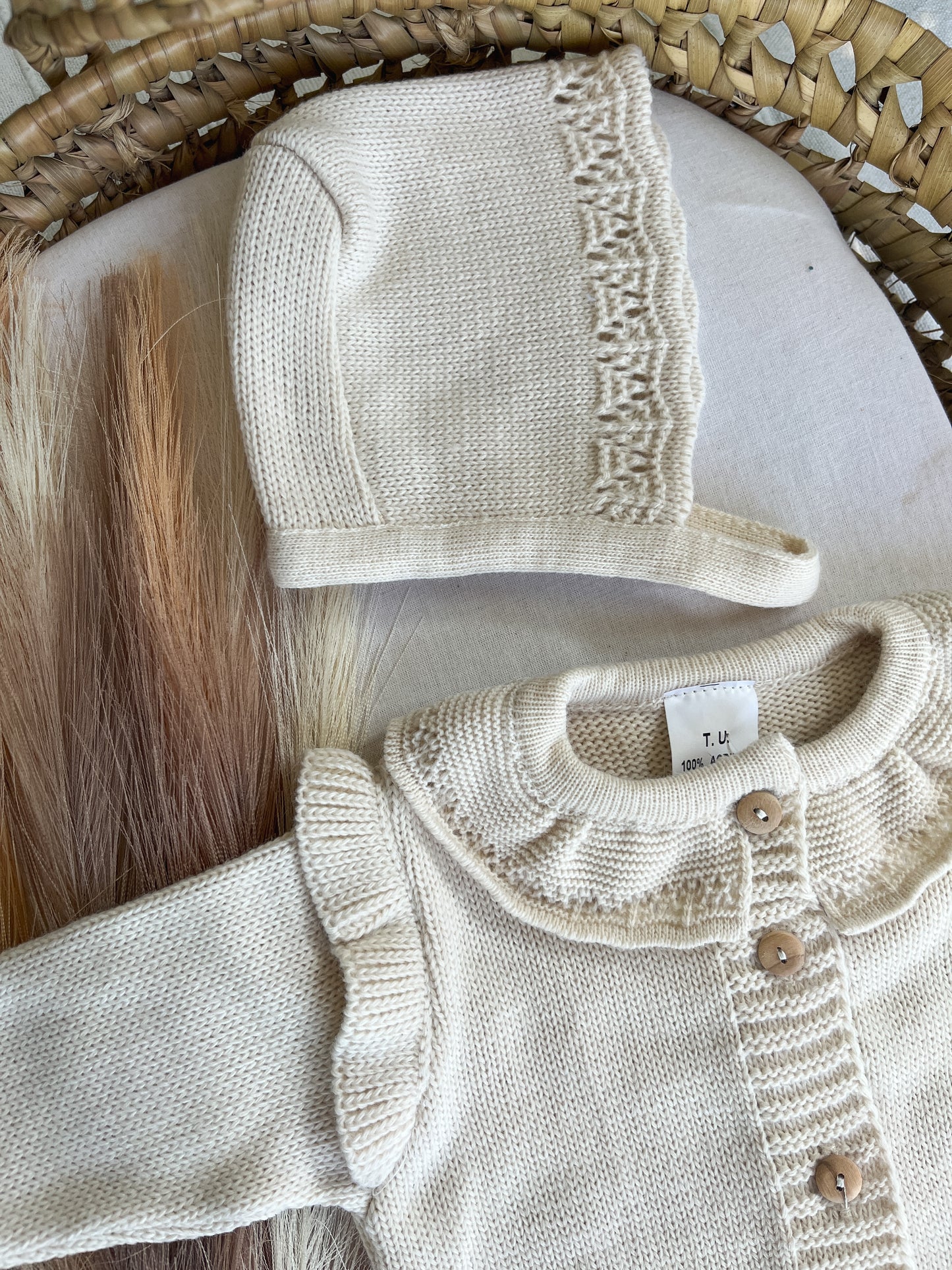 Conjunto de malha 3 peças bebé bege