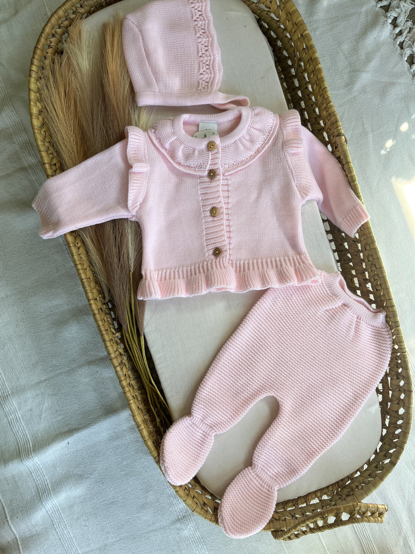 Conjunto de malha 3 peças bebé rosa