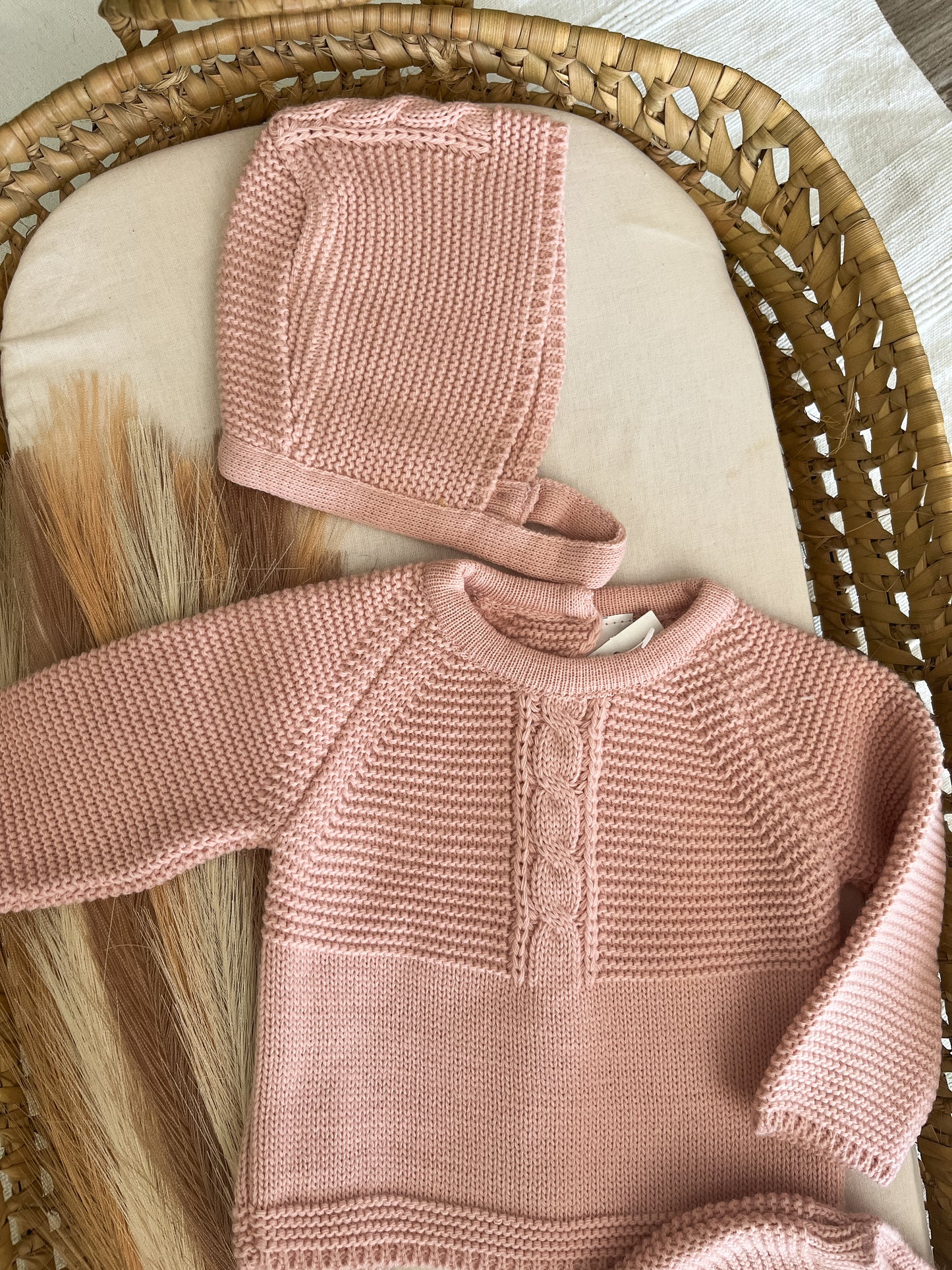 Conjunto de malha 3 peças bebé rosa velho