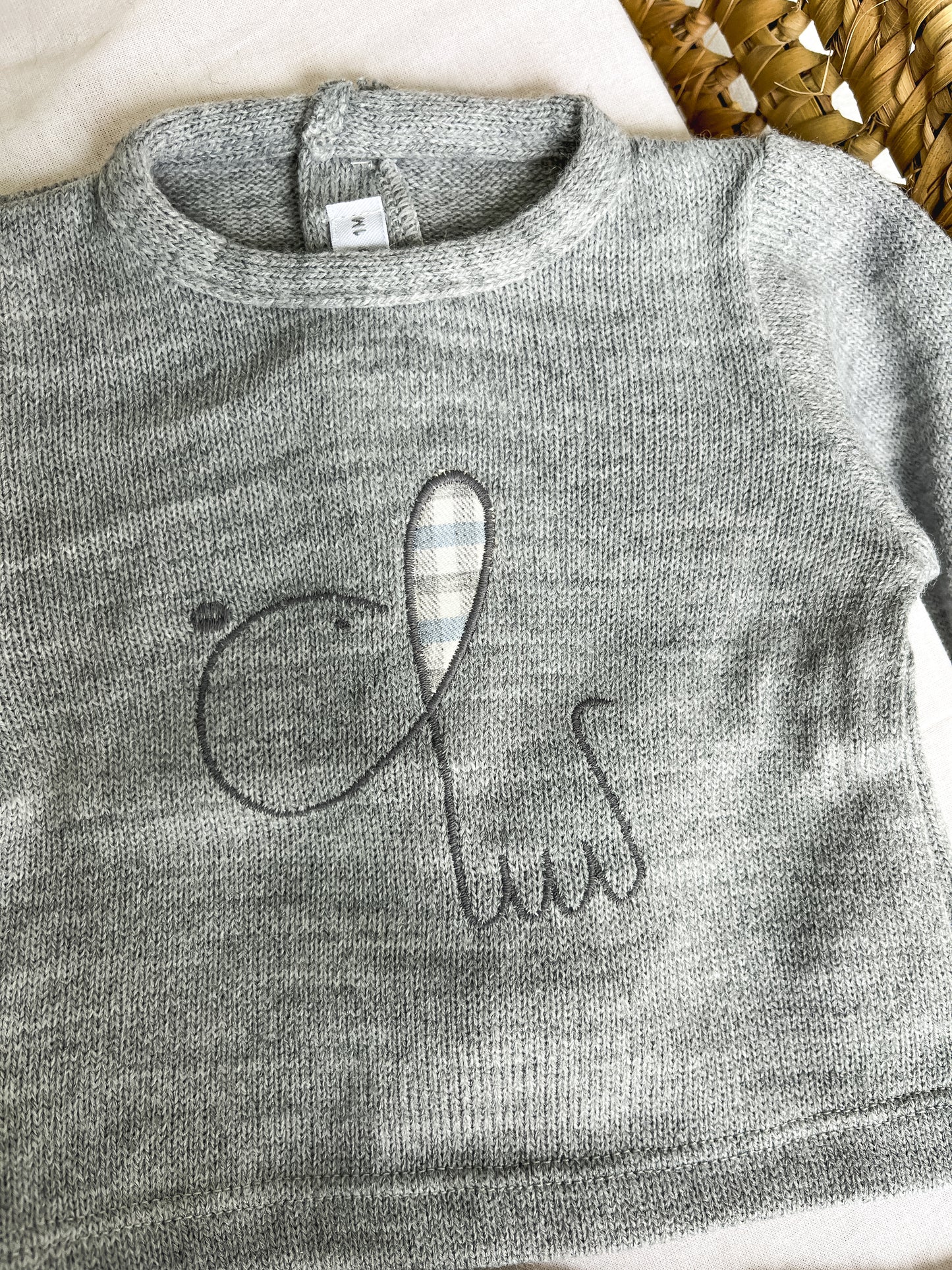 Conjunto de camisola e tapa fralda bebé cinza e azul