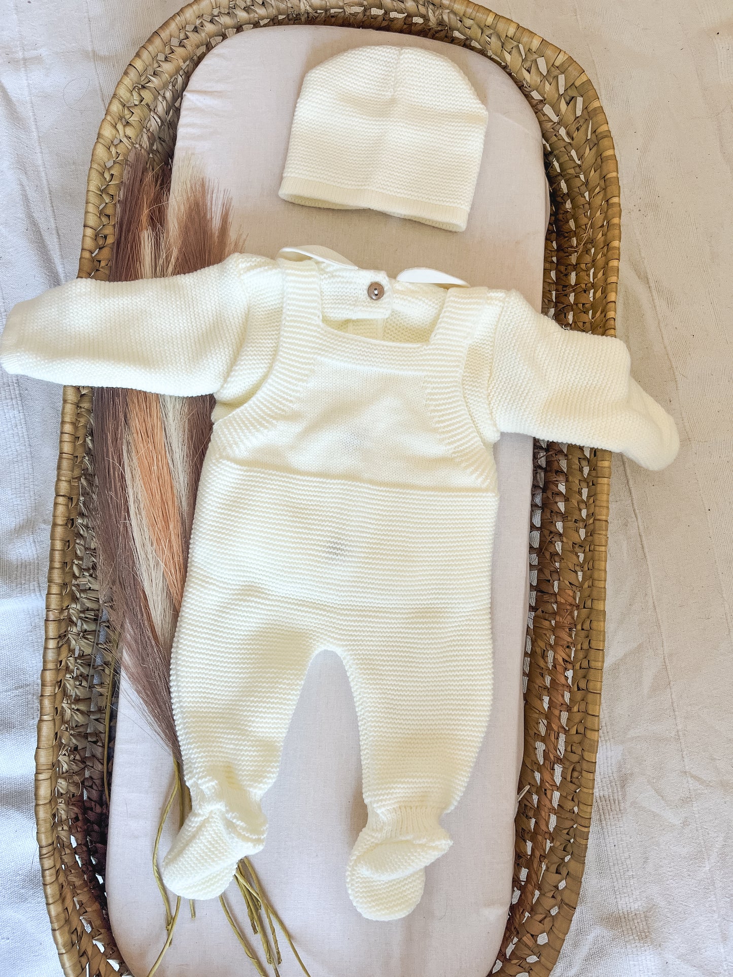 Conjunto de malha 3 peças bebé branco pérola