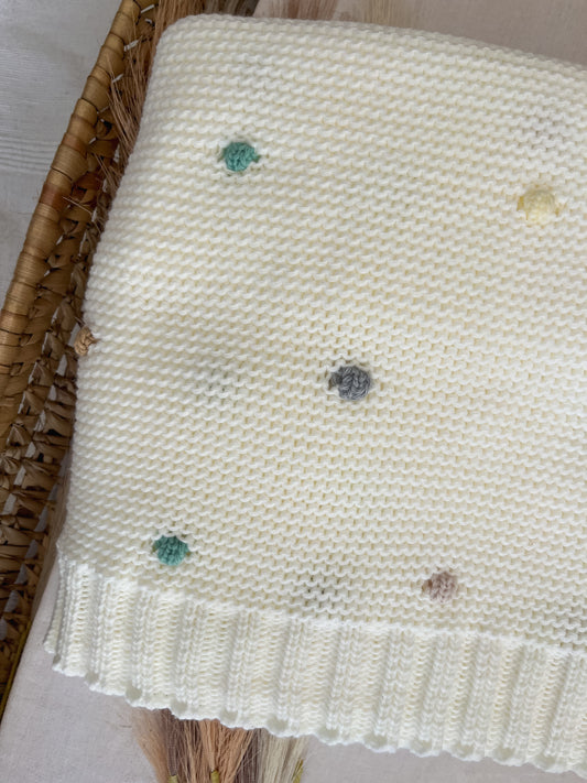 Manta de malha branco pérola para bebé personalizável com nome