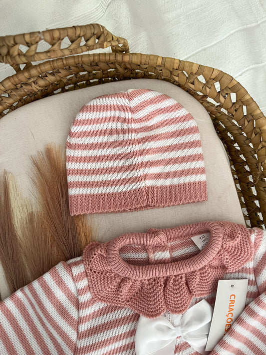 Conjunto de malha 3 peças bebé rosa velho